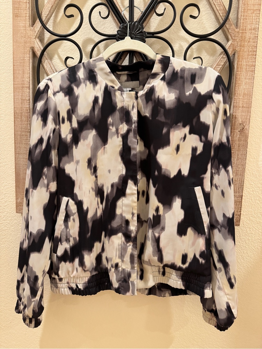 H&M Black and White Abstract Bomber Jacket